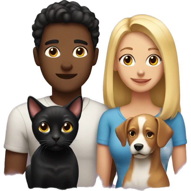 hetero couple with two dogs one black cat emoji