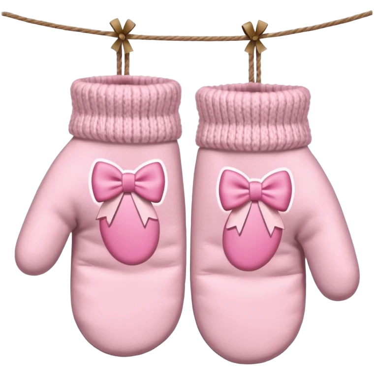 pastel pink pair of mittens connected by string and a bow emoji