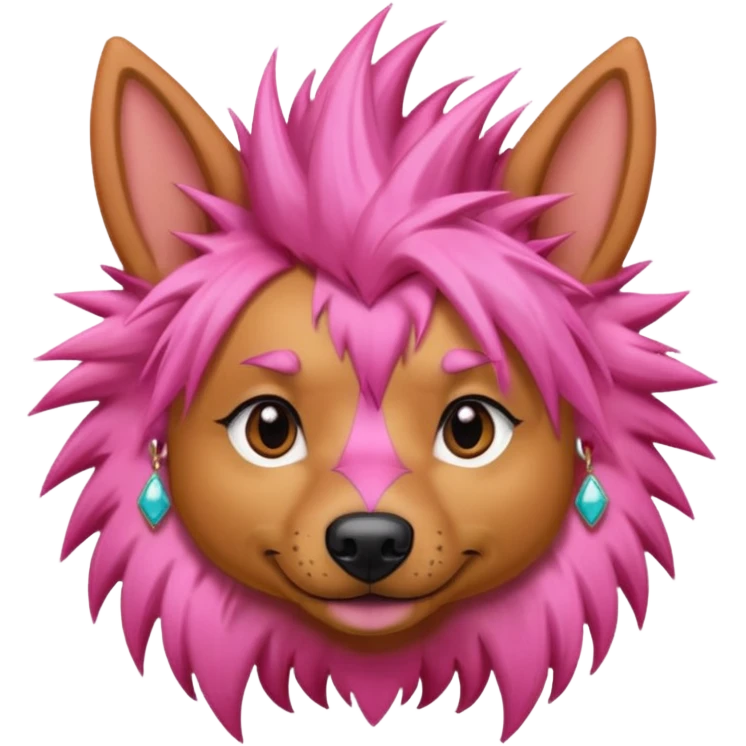 fancy pink very  spiky haired dog with earrings emoji