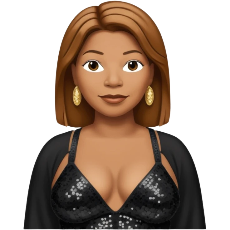 Queen Latifah with light brown hair, black sequin bra, black sequin baggy pants emoji