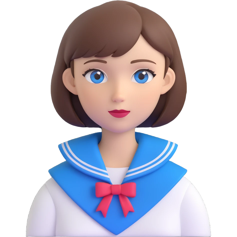 sailor woman with short brown bob haircut, blue eyes, transparent background emoji