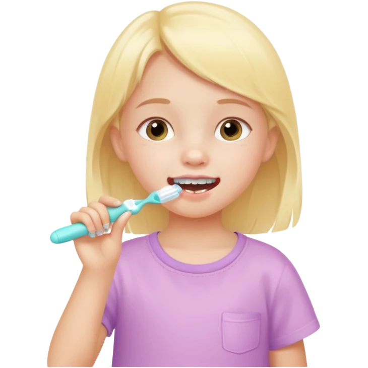 little girl brushing her teeth, pastel portrait, bright nourishing morning atmosphere, soft focus emoji