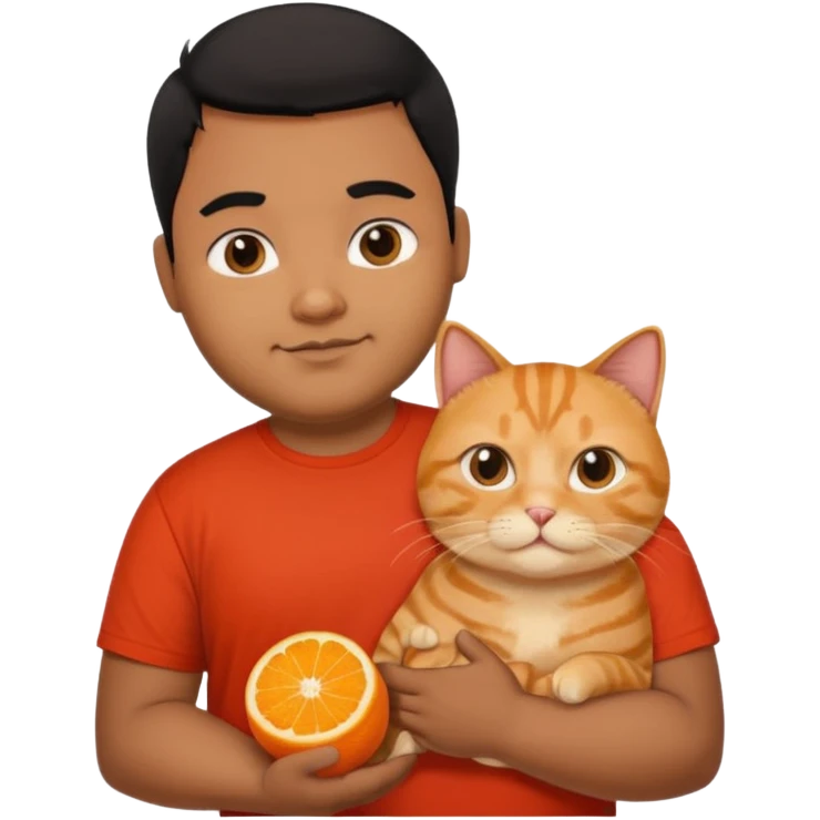 Indian black chubby guy with black hair in red t-shit with orange cat emoji