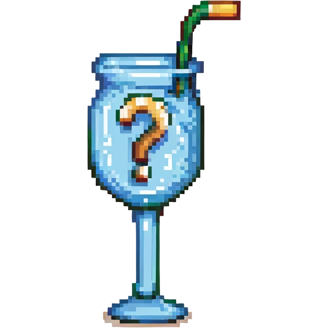 silhouette of a glass with a straw covered by a question mark, pixel art style emoji