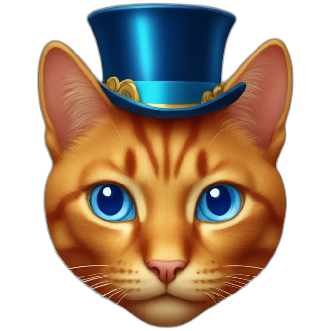 blood red cat with gold top hat and blue eyes emoji