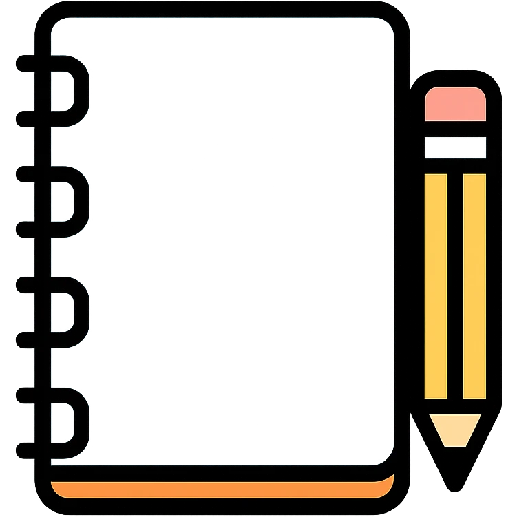 colored icon of a sketchbook with a pencil, clean and simple emoji