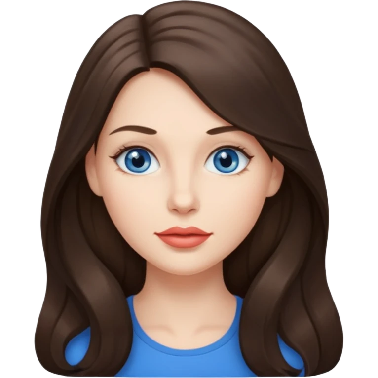 Woman with fair skin long brunette hair grey blue eyes and full lips emoji