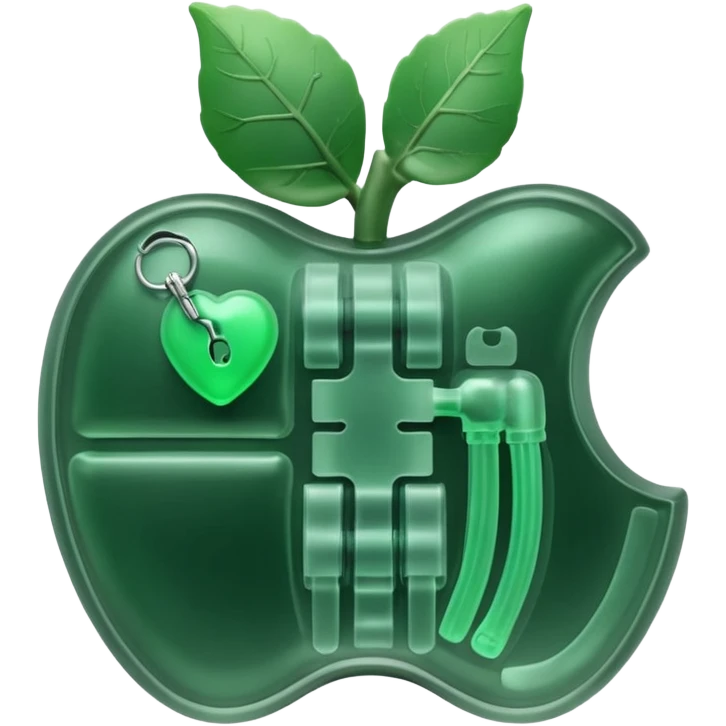 3D render of Swallowed Keys, X-Ray imaging aesthetic, translucent materials showing internal structure, stomach shape in greenish night-vision style with keys inside, medical scan style, Apple emoji style, isolated on white background --v 6.0. emoji