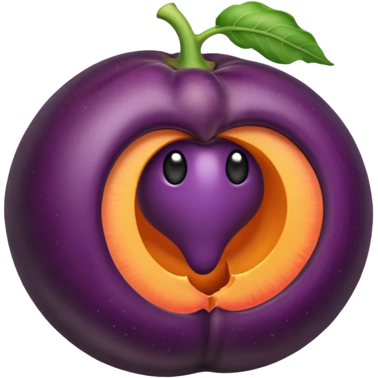 Eggplant tip inside of a hole in a peach emoji
