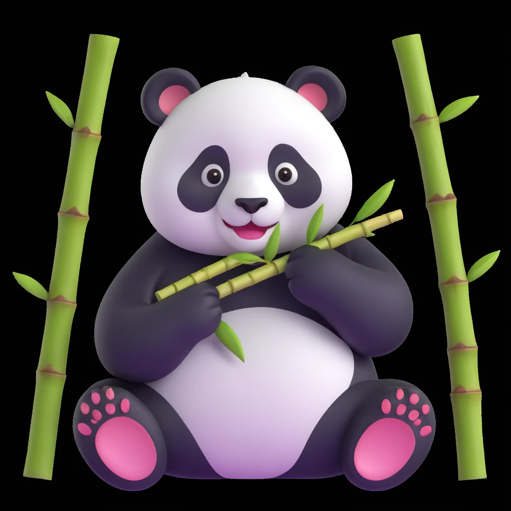 panda eating bamboo in forrest, close up pose emoji