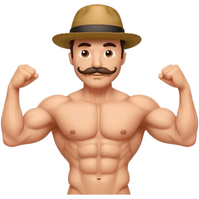 muscular male with hat with mustache and hairy body emoji