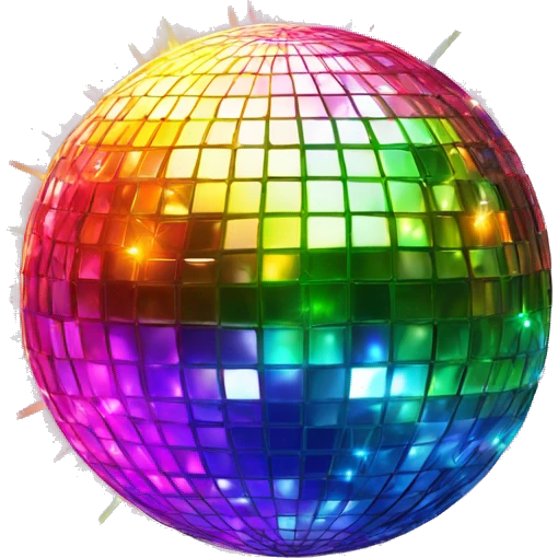 sparkling disco ball reflecting rainbow light. emoji
