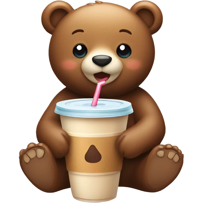 Cute Bear drinking iced coffee emoji