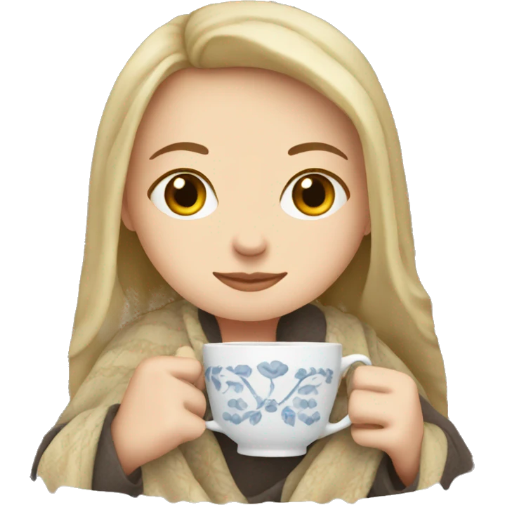 White Girl drinking tea with blanket on emoji