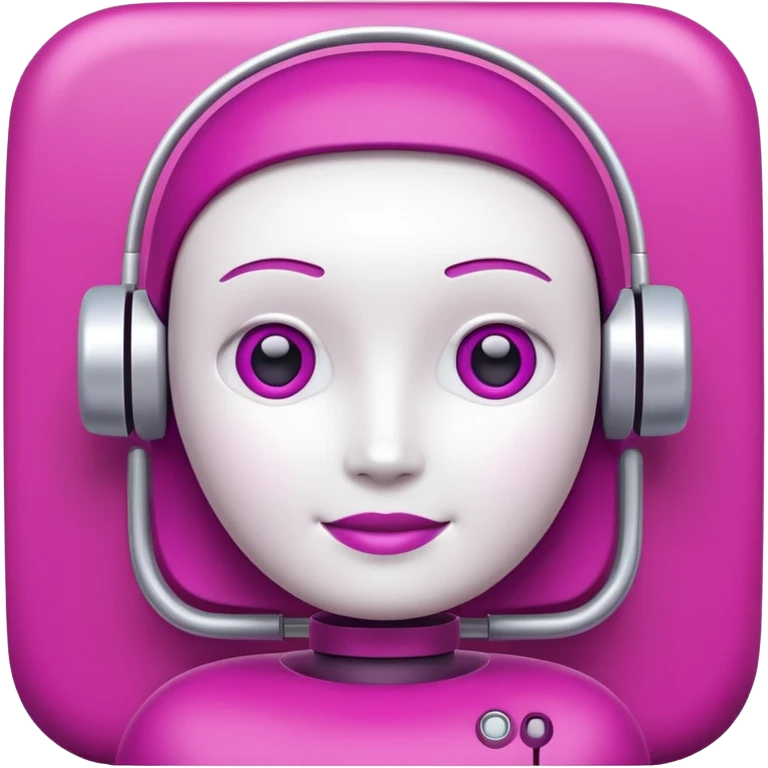 A friendly 3D chatbot assistant icon with a rounded square head, simple eyes, and a subtle smile. Clean, minimal, professional design suitable for a corporate SharePoint icon.Magenta color palette (#E20074) with dark purple and soft pink accents. emoji