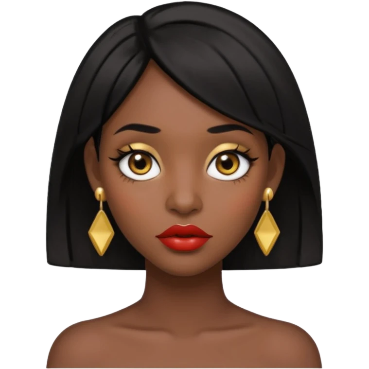 Dark skin gurl with black hair, big lips m, dark brown eye, octagon face shape and chinky eyes no red lipstick  emoji