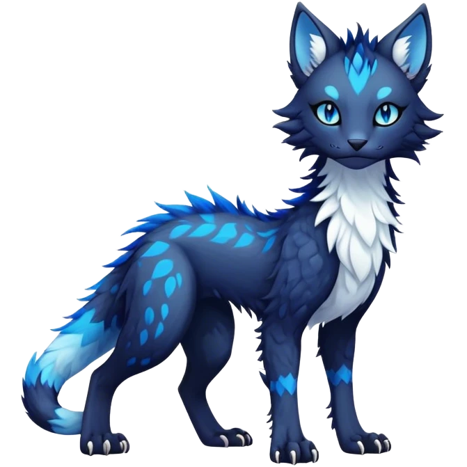 Kawaii dark colorful edgy fantasy ethereal feline-vernid-sergal-fursona animal creature with a tufted tail full body emoji
