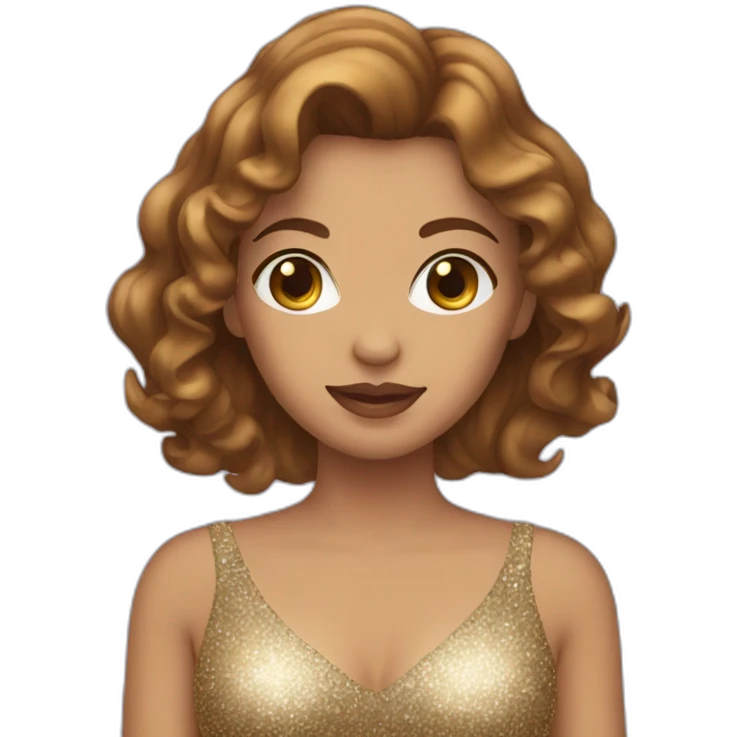 female with brown wavy hair dressed in a glitter dress emoji