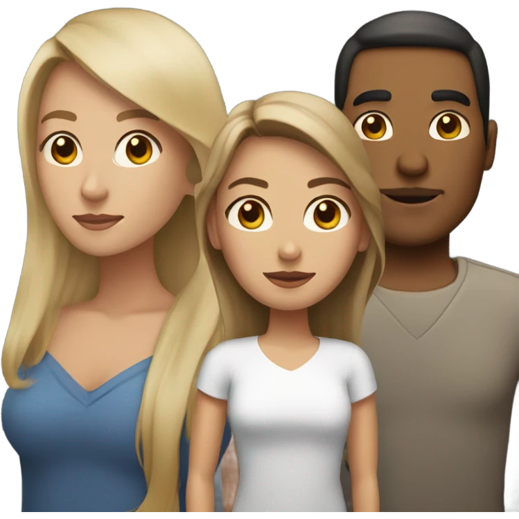 Puerto rican beard short brown hair  with blond long hair woman and brown long hair girl Family  emoji