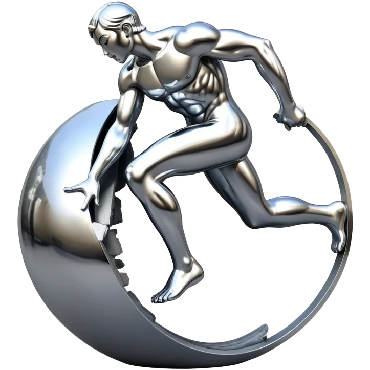 sorayama Sisyphus carrying big sphere on his back sculpture emoji
