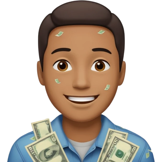 someone with 5 dollar bills raining down on him emoji