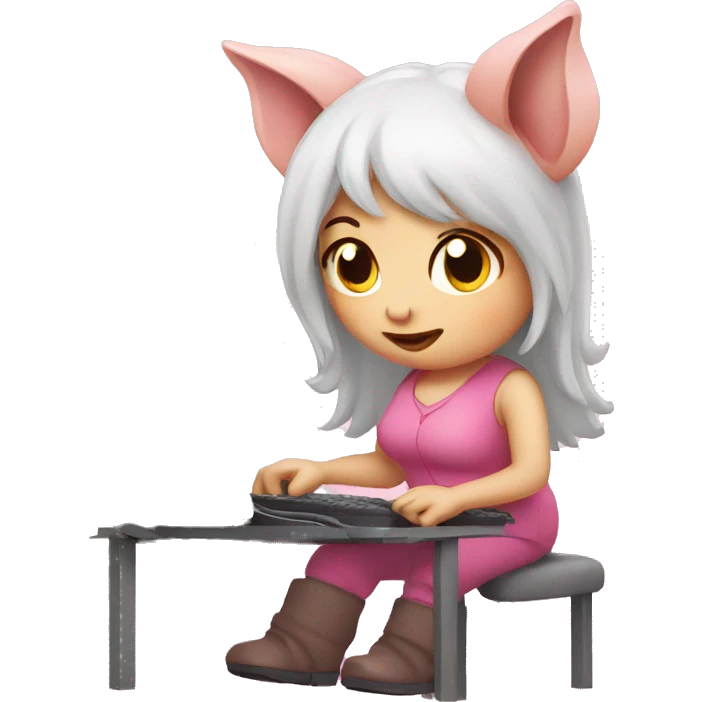 piggy woman love working computer emoji