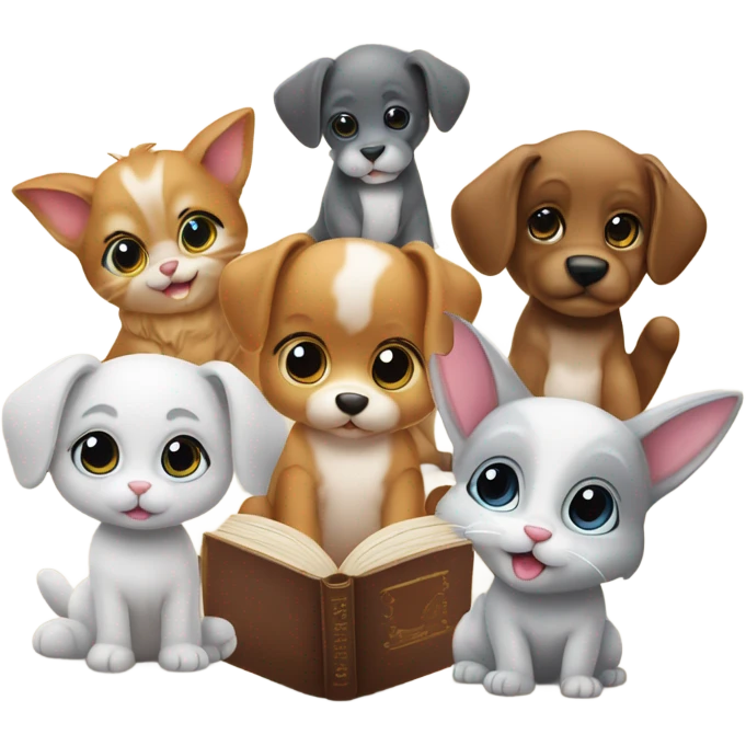 Cute animals reading books emoji