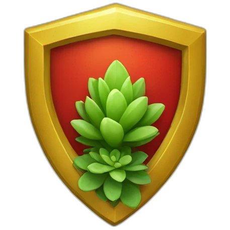 a ring of shrubbery with a golden bordered red shield which has a succulent inside it emoji