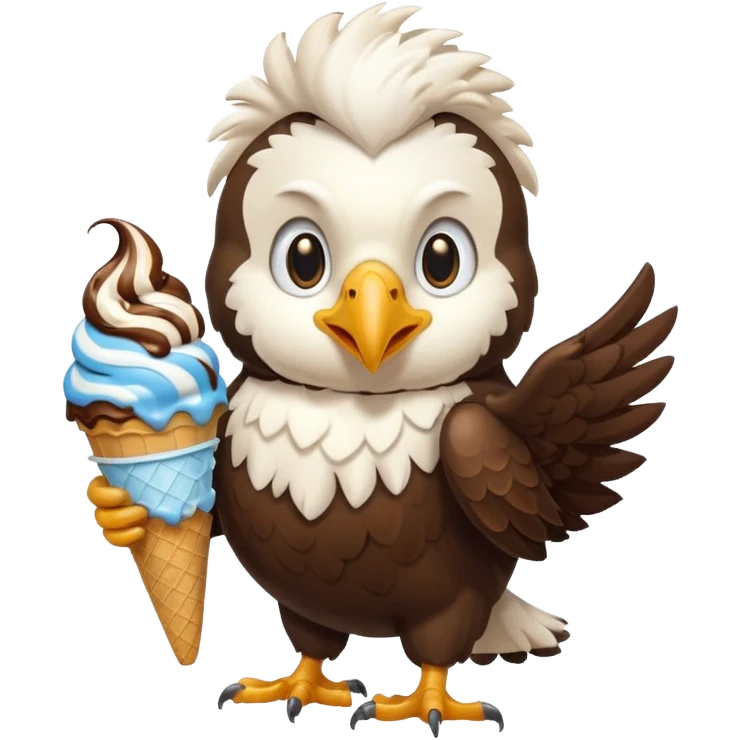 Cute eagle eating ice cream emoji
