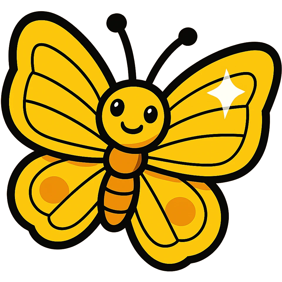 Remove the background, keep the yellow butterfly with shine, in vibrant toon style, transparent background. emoji