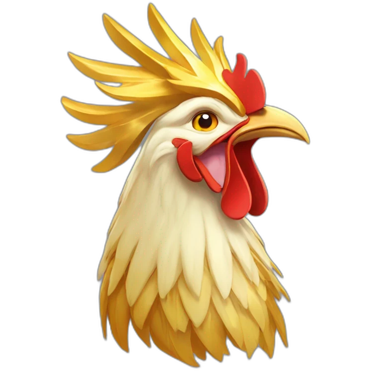 proud and howling golden phoenix rooster with a golden crown on its head emoji