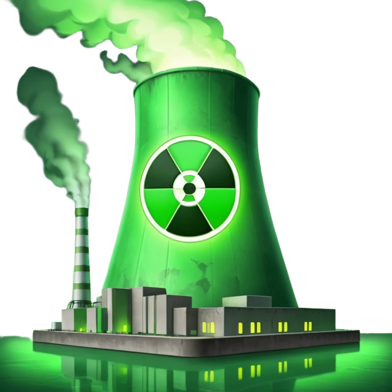 nuclear power plant with a green radioactive glow, realistic, option 8 emoji