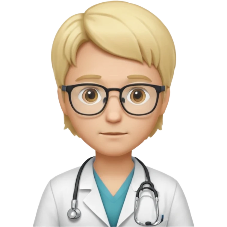 This is a cartoon-style avatar of a doctor with blond hair, glasses, and a neutral expression emoji