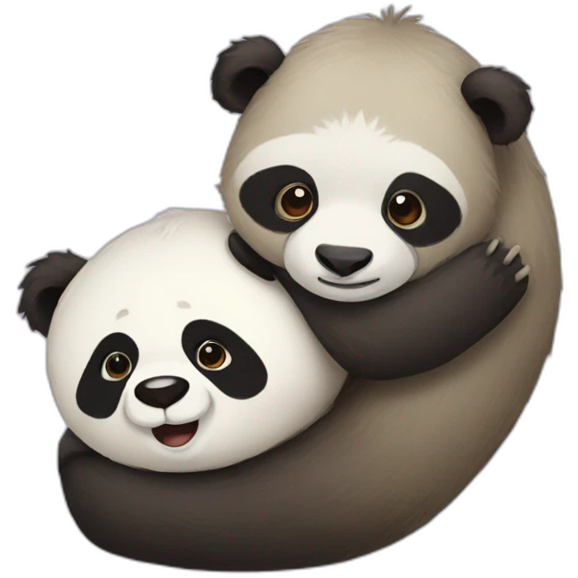 a panda and a sloth hugging emoji