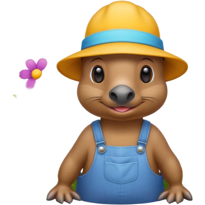 platypus dressed in gardening hat and overalls surrounded by flowers emoji