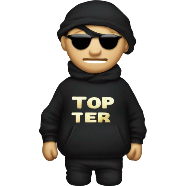 Thief wearing all black clothes stealing a money bag with the words Top Tier embroidered on it emoji
