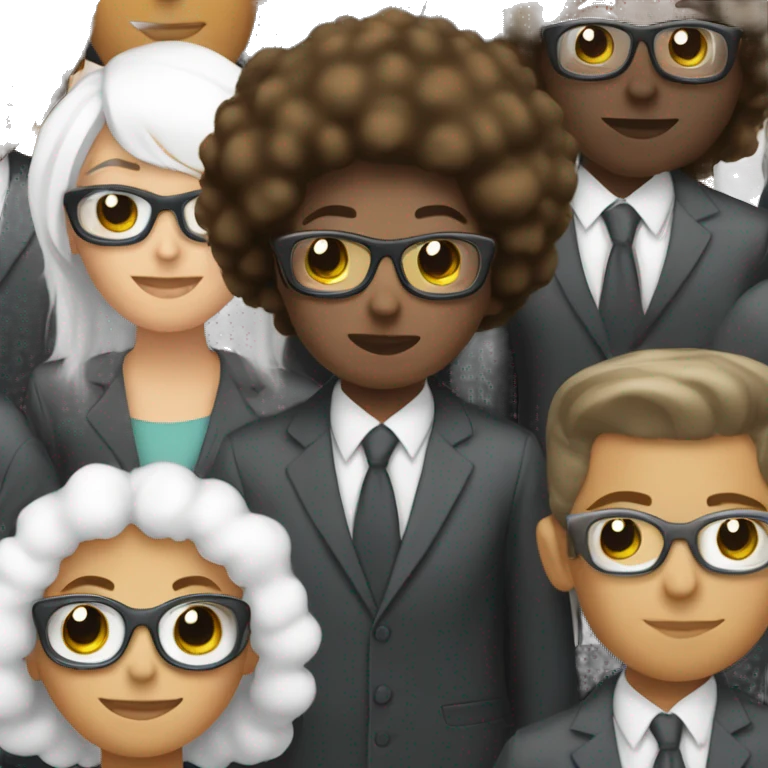 Mujer afro, con hombres blancos y lentes abrazo  emoji