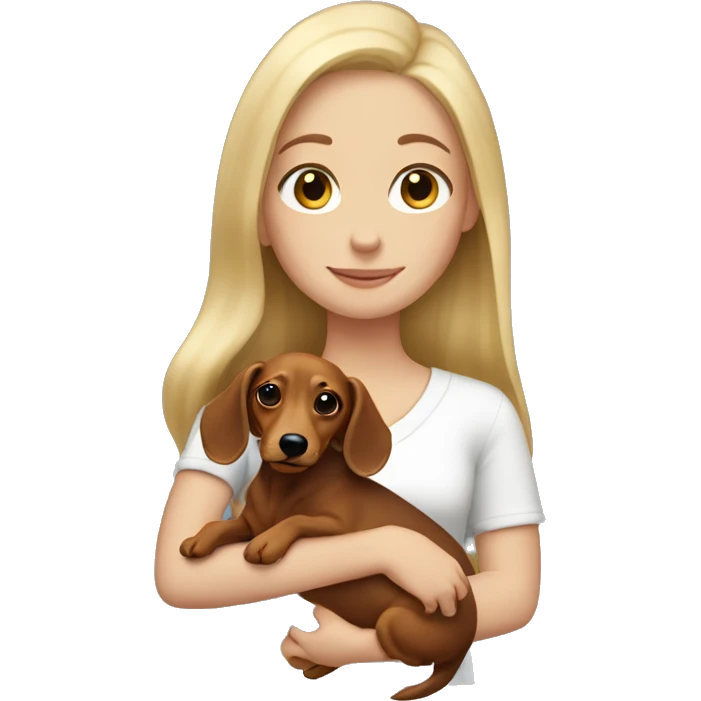 Blonde girl holding a long haired dachshund in arms emoji