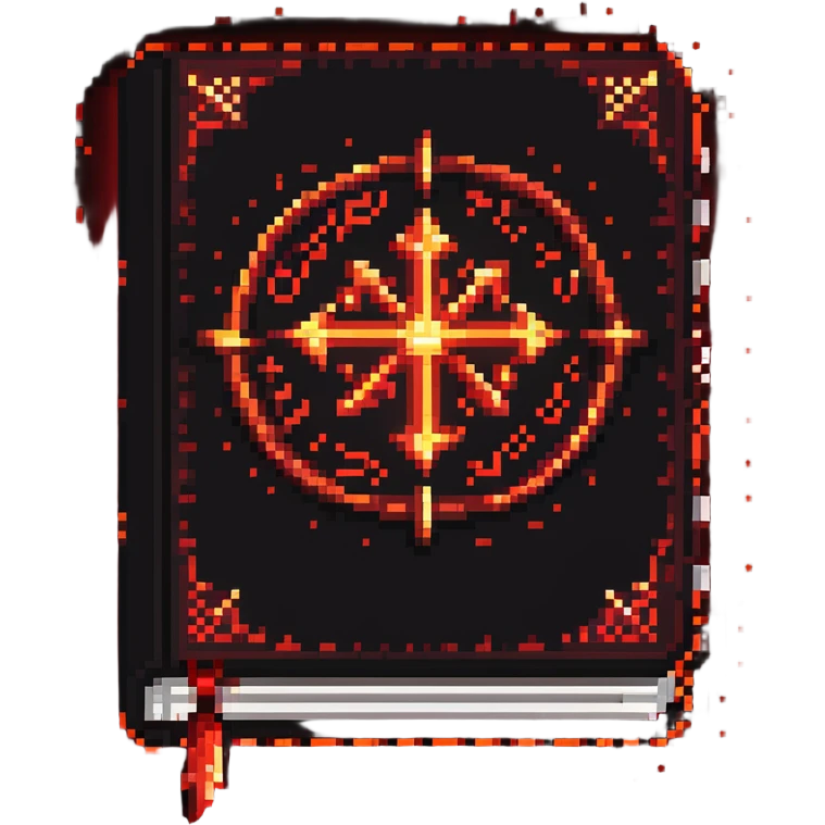red spellbook emitting magical glowing runes and sparkles emoji