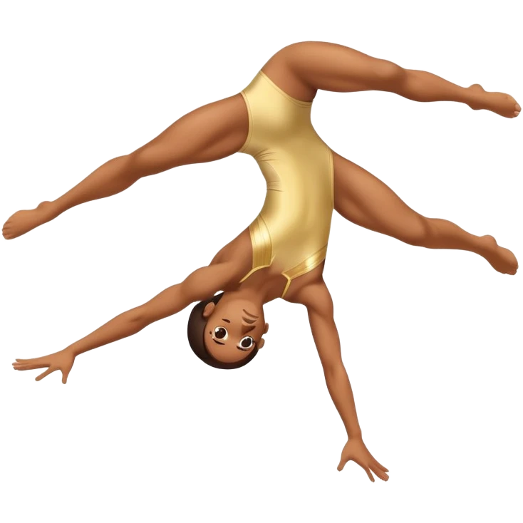 A skilled acrobat mid-air, executing a breathtaking flip with perfect control. The pose radiates strength, balance, and agility. The background suggests a dynamic performance space, with stage lights or a competition arena, emphasizing motion, precision, and teamwork. emoji