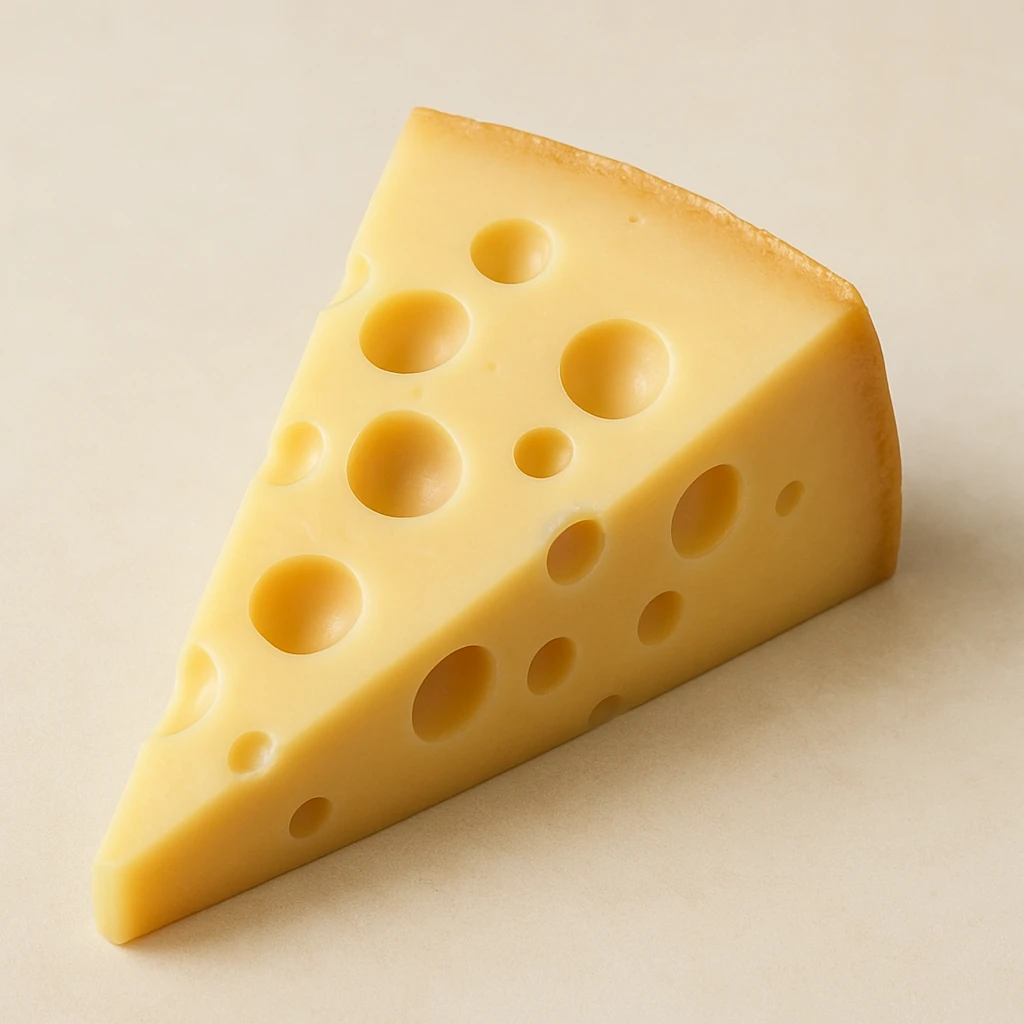 realistic Italian Emmental cheese slice with holes on a light background emoji