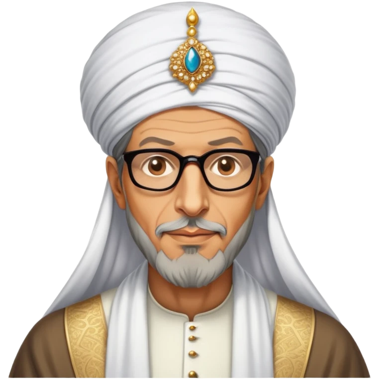 Jeff Goldblum no glasses as a regal portrait dressed as suleiman-the-magnificent,-depicted-as-a-regal-ottoman-sultan-adorned-with-a-large,-white,-round,-tall-turban-and-a-majestic-grey-beard,-his-commanding-gaze-bathed-in-warm,-historic-lighting-that-exudes-time with a large beard **no glasses** emoji