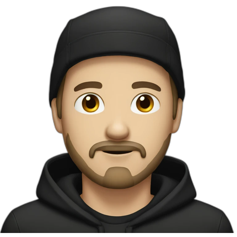White man with goatee beard, black cap and black hood emoji