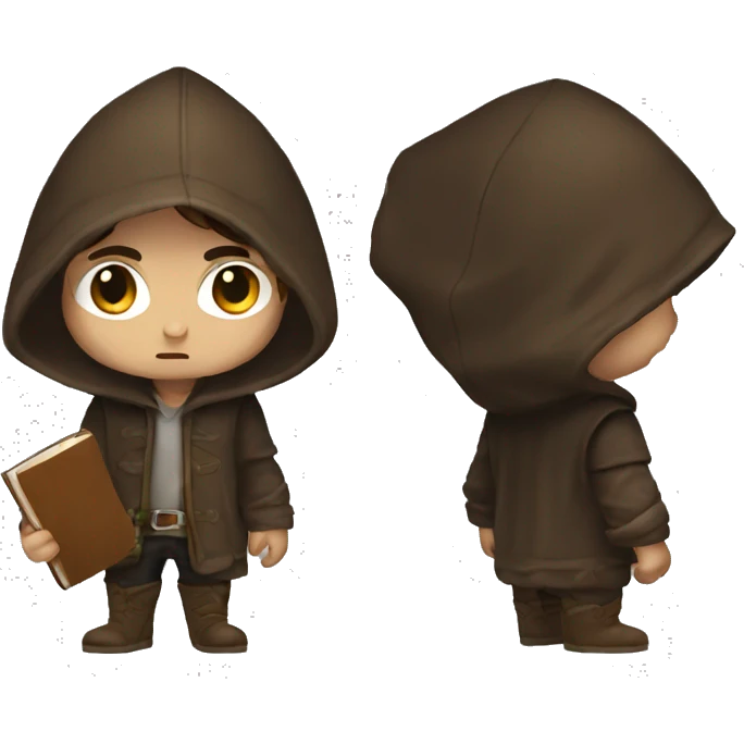 human male rogue with brown hair holding a book wearing a hood angry emoji