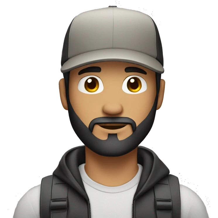 man, black short hair, reverse cap, cool , beard emoji