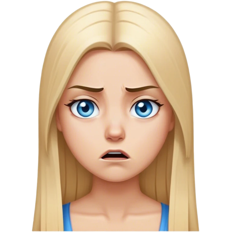 beautiful white girl with long straight blonde hair blue eyes sad angry upset hurt mad emoji