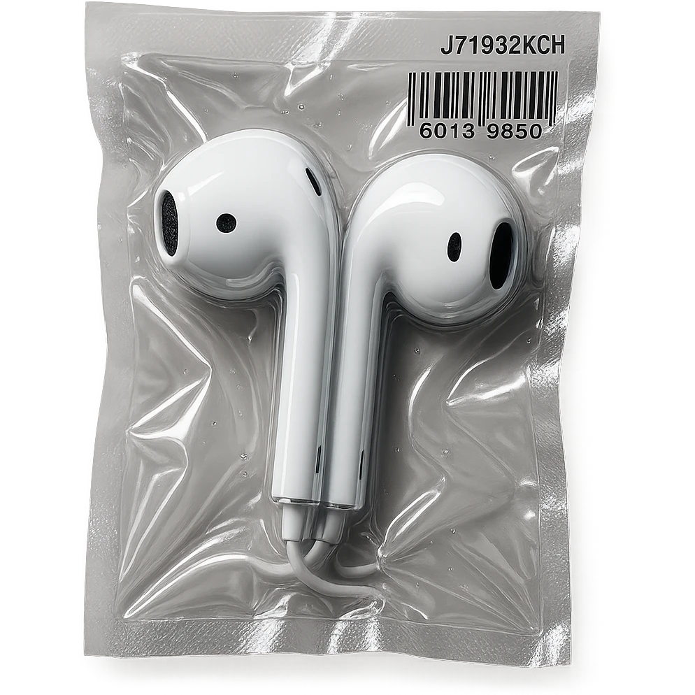 pair of white EarPods, shiny and inflated look emoji