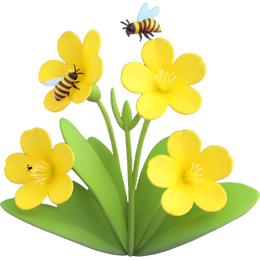 evening primrose and bee, 3D iOS style, cartoonish shapes, expressive light and shadow, clean background emoji