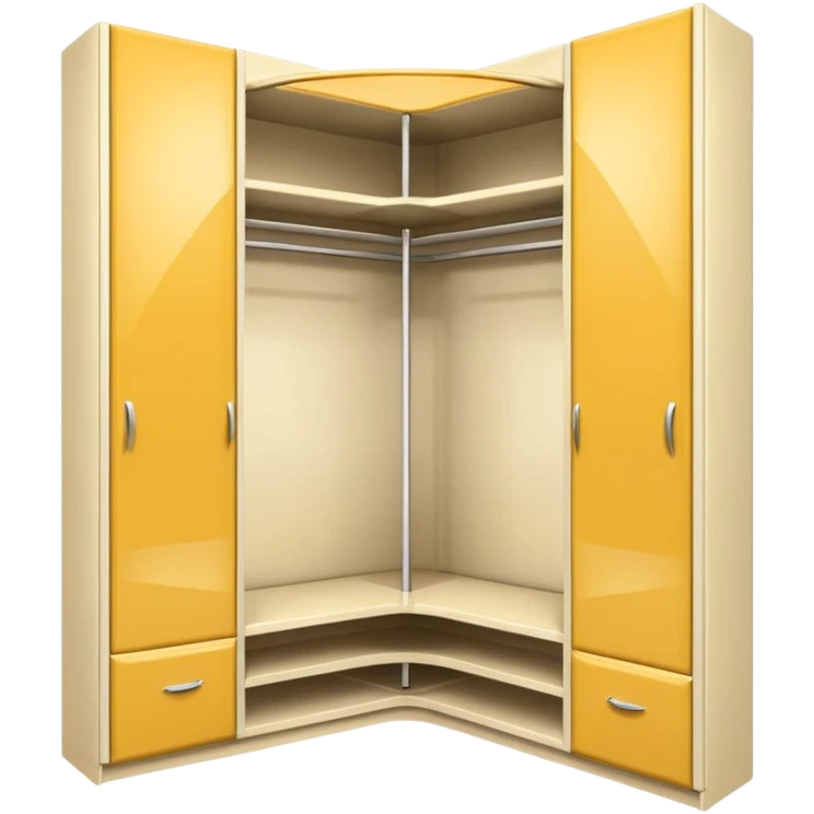 Glossy cream PVC corner closet with L-shaped design, fitted into emoji