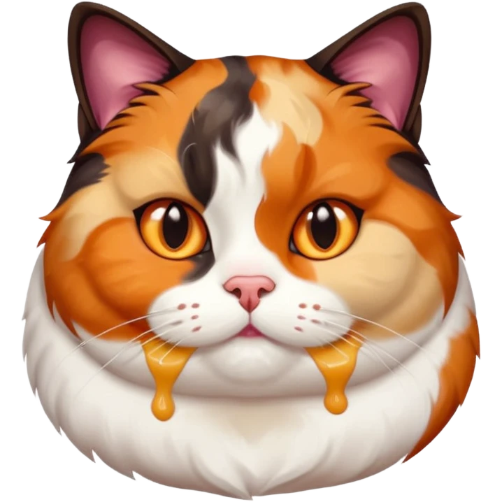 Fat calico cat with dark sundae split faced  emoji